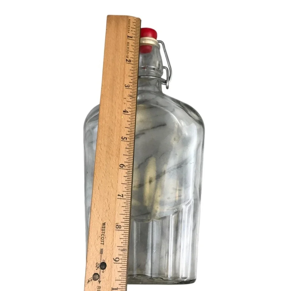 Clear Glass Bottle with Wire Bale‎ and Red Lid Vintage Style Decorative F72Q